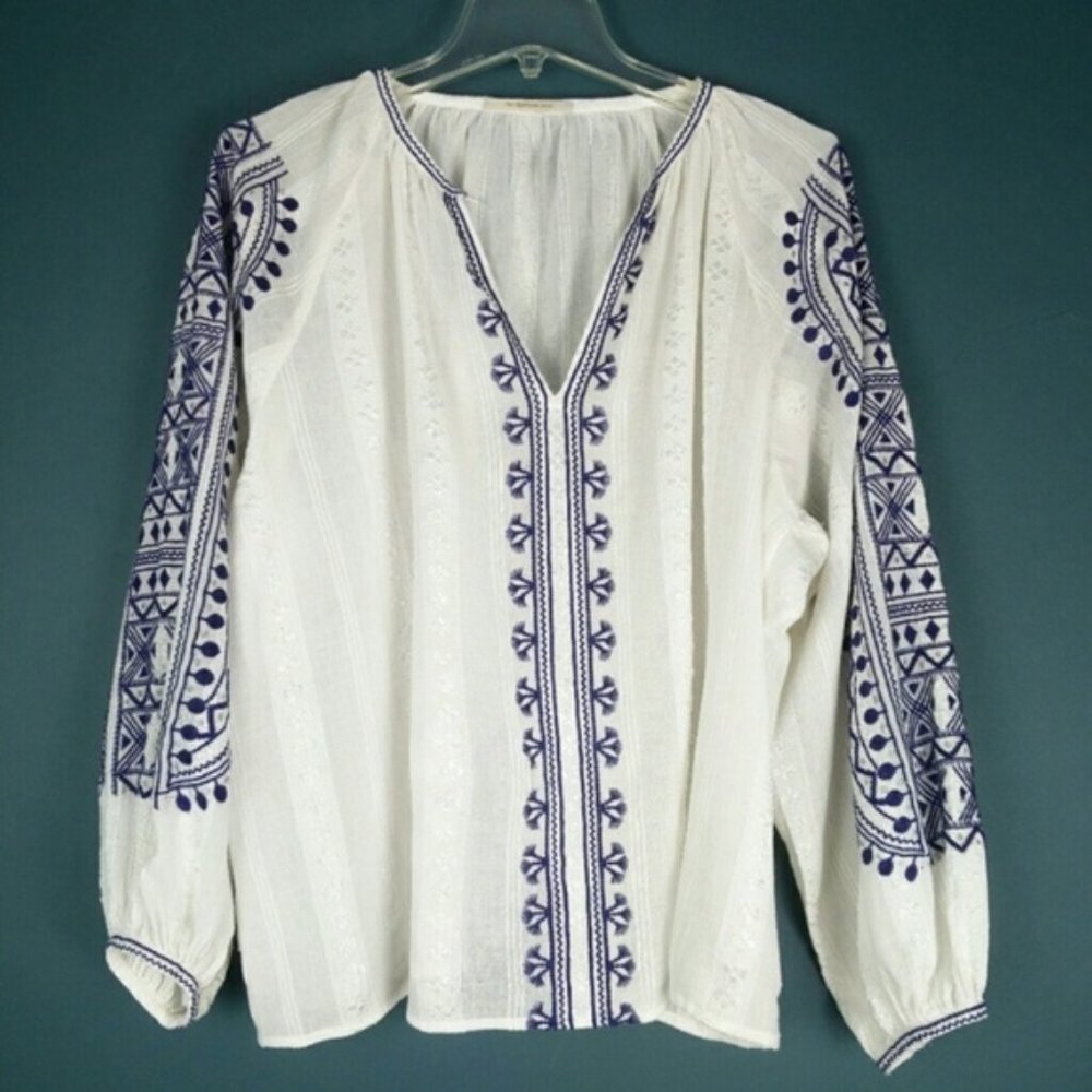 Anthropologie Ne quittez pas blouse Embroidery Top Ethnic Sz.S-M